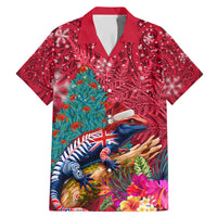 New Zealand Tuatara Christmas Family Matching Mermaid Dress and Hawaiian Shirt Silver Fern and Xmas Pohutukawa Tree Red Color LT03 Dad's Shirt - Short Sleeve Red - Polynesian Pride