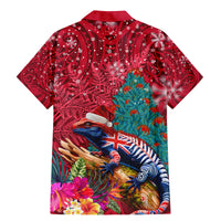 New Zealand Tuatara Christmas Family Matching Mermaid Dress and Hawaiian Shirt Silver Fern and Xmas Pohutukawa Tree Red Color LT03 - Polynesian Pride