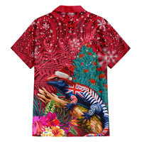 New Zealand Tuatara Christmas Family Matching Off Shoulder Maxi Dress and Hawaiian Shirt Silver Fern and Xmas Pohutukawa Tree Red Color LT03 - Polynesian Pride