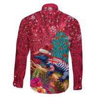 New Zealand Tuatara Christmas Family Matching Off Shoulder Maxi Dress and Hawaiian Shirt Silver Fern and Xmas Pohutukawa Tree Red Color LT03 - Polynesian Pride