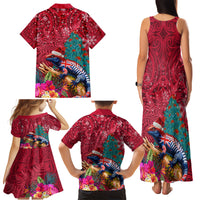 New Zealand Tuatara Christmas Family Matching Tank Maxi Dress and Hawaiian Shirt Silver Fern and Xmas Pohutukawa Tree Red Color LT03 - Polynesian Pride