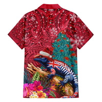 New Zealand Tuatara Christmas Hawaiian Shirt Silver Fern and Xmas Pohutukawa Tree Red Color LT03 - Polynesian Pride