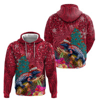 New Zealand Tuatara Christmas Hoodie Silver Fern and Xmas Pohutukawa Tree Red Color LT03 - Polynesian Pride