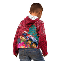 New Zealand Tuatara Christmas Kid Hoodie Silver Fern and Xmas Pohutukawa Tree Red Color LT03 - Polynesian Pride