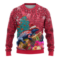 New Zealand Tuatara Christmas Ugly Christmas Sweater Silver Fern and Xmas Pohutukawa Tree Red Color LT03 - Polynesian Pride