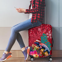 New Zealand Tuatara Christmas Luggage Cover Silver Fern and Xmas Pohutukawa Tree Red Color LT03 - Polynesian Pride