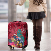 New Zealand Tuatara Christmas Luggage Cover Silver Fern and Xmas Pohutukawa Tree Red Color LT03 - Polynesian Pride