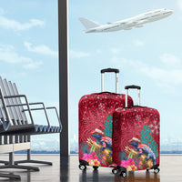 New Zealand Tuatara Christmas Luggage Cover Silver Fern and Xmas Pohutukawa Tree Red Color LT03 - Polynesian Pride