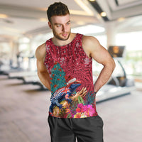 New Zealand Tuatara Christmas Men Tank Top Silver Fern and Xmas Pohutukawa Tree Red Color LT03 Red - Polynesian Pride