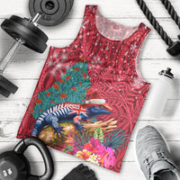 New Zealand Tuatara Christmas Men Tank Top Silver Fern and Xmas Pohutukawa Tree Red Color LT03 - Polynesian Pride