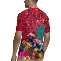 New Zealand Tuatara Christmas Rugby Jersey Silver Fern and Xmas Pohutukawa Tree Red Color