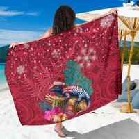 New Zealand Tuatara Christmas Sarong Silver Fern and Xmas Pohutukawa Tree Red Color