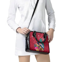 New Zealand Tuatara Christmas Shoulder Handbag Silver Fern and Xmas Pohutukawa Tree Red Color LT03 - Polynesian Pride