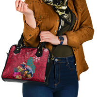 New Zealand Tuatara Christmas Shoulder Handbag Silver Fern and Xmas Pohutukawa Tree Red Color LT03 - Polynesian Pride
