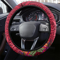 New Zealand Tuatara Christmas Steering Wheel Cover Silver Fern and Xmas Pohutukawa Tree Red Color LT03 - Polynesian Pride