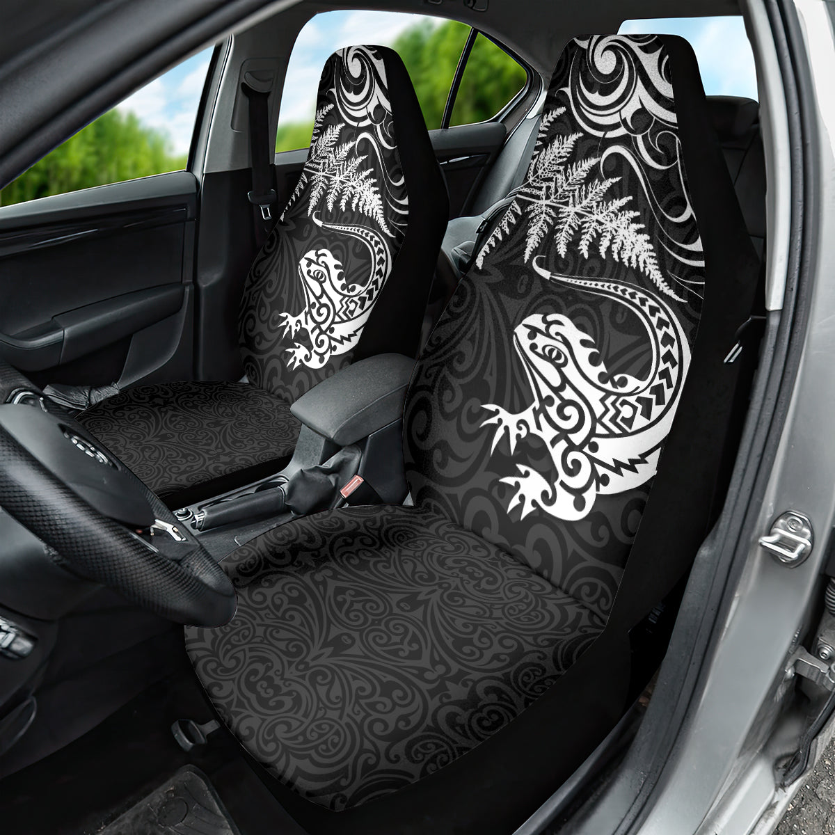 New Zealand Tuatara Tribal Tattoo Car Seat Cover Silver Fern and Maori Pattern Black Color LT03 - Polynesian Pride
