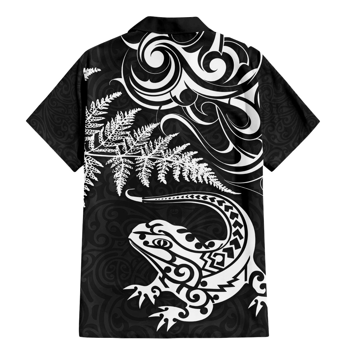 New Zealand Tuatara Tribal Tattoo Family Matching Mermaid Dress and Hawaiian Shirt Silver Fern and Maori Pattern Black Color LT03 - Polynesian Pride