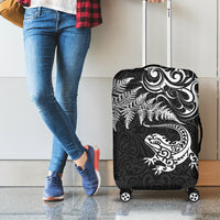 New Zealand Tuatara Tribal Tattoo Luggage Cover Silver Fern and Maori Pattern Black Color LT03 - Polynesian Pride