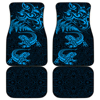 New Zealand Tuatara Tribal Tattoo Car Mats Silver Fern and Maori Pattern Blue Color