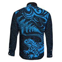 New Zealand Tuatara Tribal Tattoo Family Matching Puletasi and Hawaiian Shirt Silver Fern and Maori Pattern Blue Color LT03 - Polynesian Pride