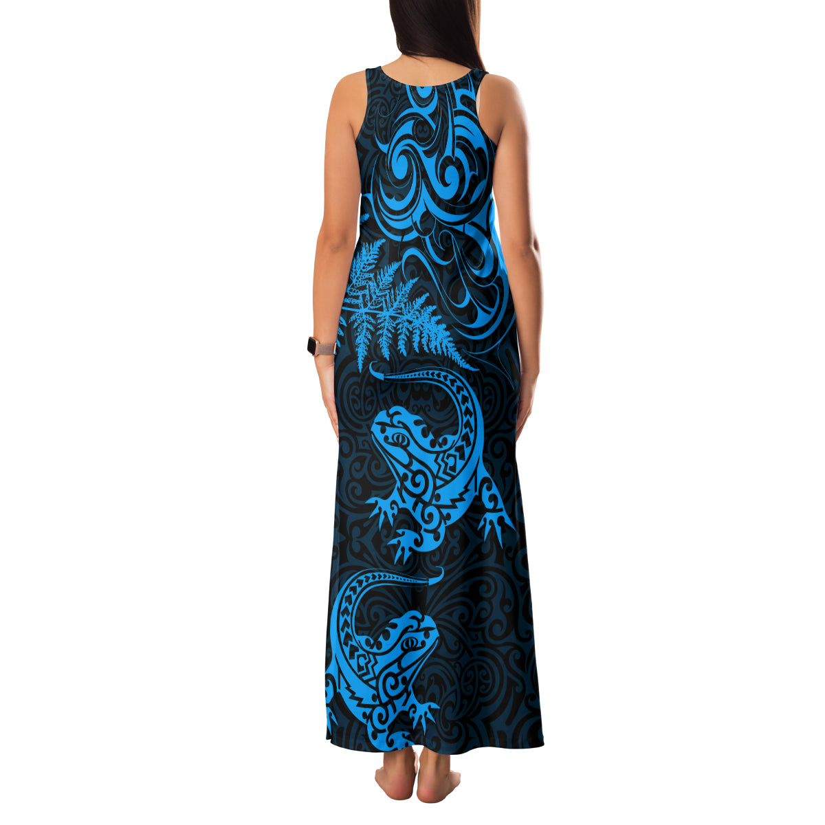 New Zealand Tuatara Tribal Tattoo Family Matching Tank Maxi Dress and Hawaiian Shirt Silver Fern and Maori Pattern Blue Color LT03 - Polynesian Pride