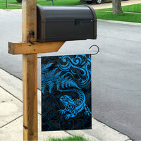New Zealand Tuatara Tribal Tattoo Garden Flag Silver Fern and Maori Pattern Blue Color