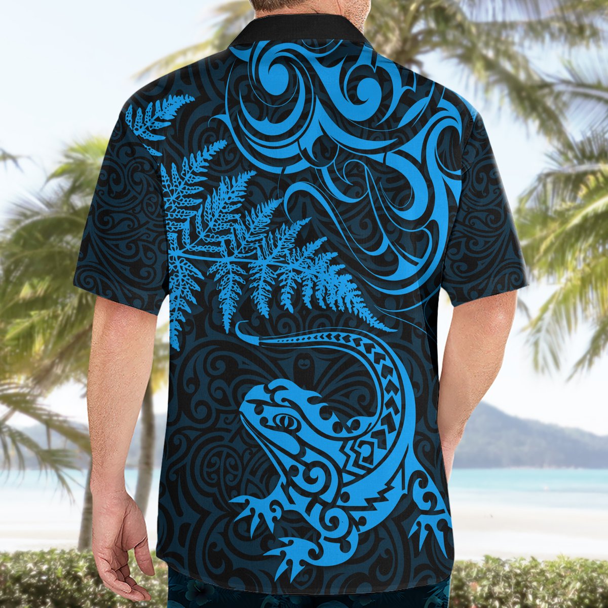 New Zealand Tuatara Tribal Tattoo Hawaiian Shirt Silver Fern and Maori Pattern Blue Color LT03 - Polynesian Pride