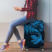 New Zealand Tuatara Tribal Tattoo Luggage Cover Silver Fern and Maori Pattern Blue Color LT03 - Polynesian Pride