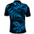 New Zealand Tuatara Tribal Tattoo Polo Shirt Silver Fern and Maori Pattern Blue Color