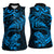 New Zealand Tuatara Tribal Tattoo Women Sleeveless Polo Shirt Silver Fern and Maori Pattern Blue Color