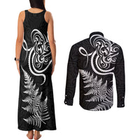 New Zealand Octopus Tattoo and Fern Couples Matching Tank Maxi Dress and Long Sleeve Button Shirt Maori Pattern