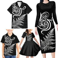 New Zealand Octopus Tattoo and Fern Family Matching Long Sleeve Bodycon Dress and Hawaiian Shirt Maori Pattern LT03 - Polynesian Pride