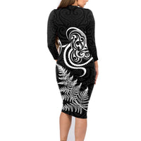 New Zealand Octopus Tattoo and Fern Family Matching Long Sleeve Bodycon Dress and Hawaiian Shirt Maori Pattern LT03 - Polynesian Pride