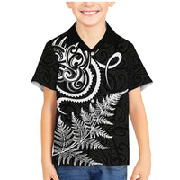 New Zealand Octopus Tattoo and Fern Family Matching Mermaid Dress and Hawaiian Shirt Maori Pattern LT03 Son's Shirt Black - Polynesian Pride
