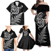 New Zealand Octopus Tattoo and Fern Family Matching Off Shoulder Maxi Dress and Hawaiian Shirt Maori Pattern LT03 - Polynesian Pride