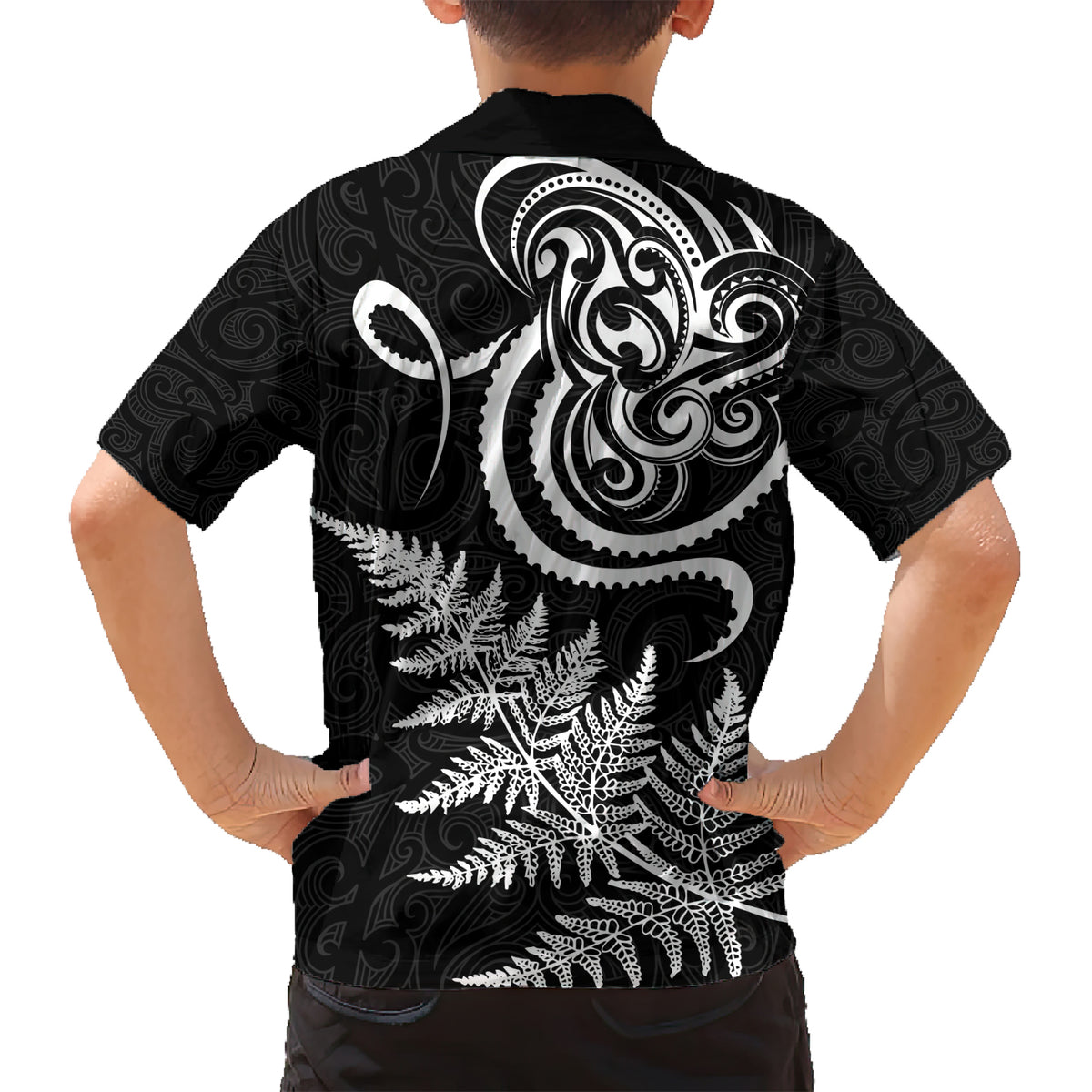 New Zealand Octopus Tattoo and Fern Family Matching Short Sleeve Bodycon Dress and Hawaiian Shirt Maori Pattern LT03 - Polynesian Pride
