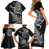 New Zealand Octopus Tattoo and Fern Family Matching Short Sleeve Bodycon Dress and Hawaiian Shirt Maori Pattern LT03 - Polynesian Pride