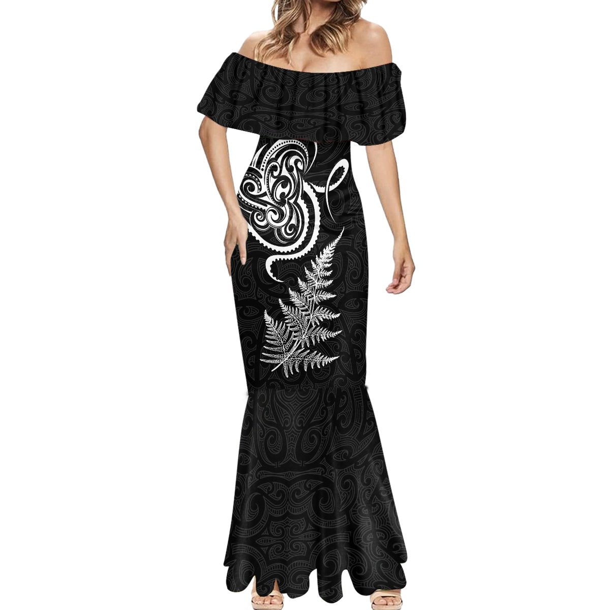 New Zealand Octopus Tattoo and Fern Mermaid Dress Maori Pattern