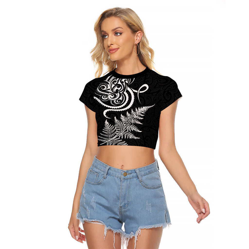 New Zealand Octopus Tattoo and Fern Raglan Cropped T Shirt Maori Pattern