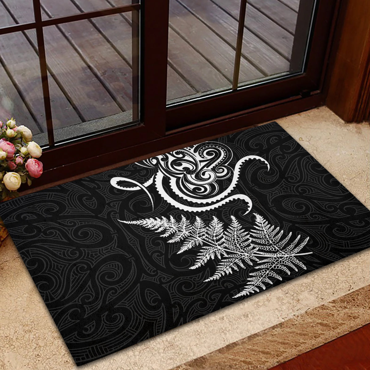 New Zealand Octopus Tattoo and Fern Rubber Doormat Maori Pattern