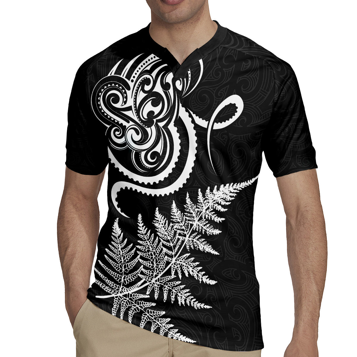 New Zealand Octopus Tattoo and Fern Rugby Jersey Maori Pattern LT03 - Polynesian Pride