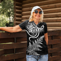 New Zealand Octopus Tattoo and Fern Women Polo Shirt Maori Pattern