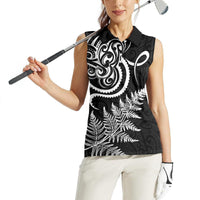 New Zealand Octopus Tattoo and Fern Women Sleeveless Polo Shirt Maori Pattern