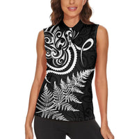 New Zealand Octopus Tattoo and Fern Women Sleeveless Polo Shirt Maori Pattern