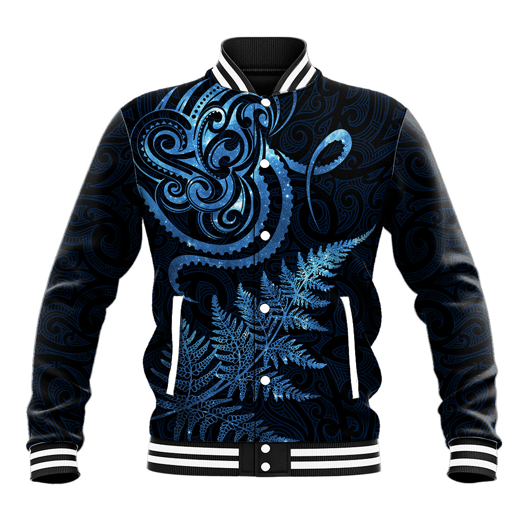 New Zealand Octopus Tattoo and Fern Baseball Jacket Maori Pattern Matariki Style LT03 Unisex Blue - Polynesian Pride