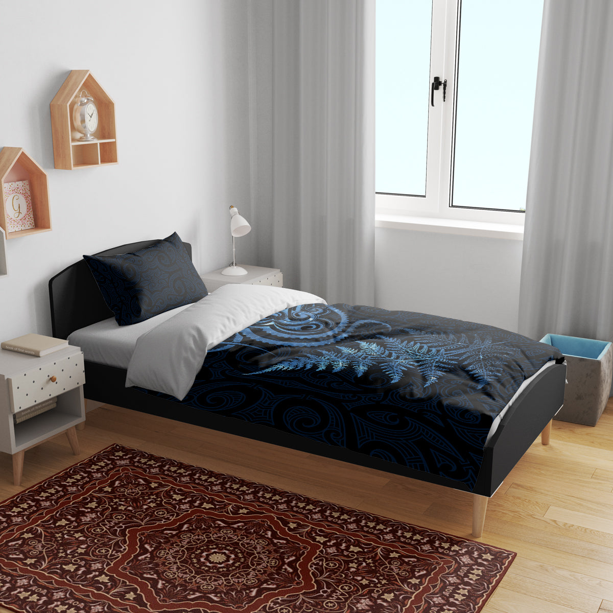 New Zealand Octopus Tattoo and Fern Bedding Set Maori Pattern Matariki Style