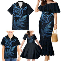 New Zealand Octopus Tattoo and Fern Family Matching Mermaid Dress and Hawaiian Shirt Maori Pattern Matariki Style LT03 - Polynesian Pride