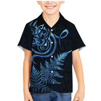 New Zealand Octopus Tattoo and Fern Family Matching Mermaid Dress and Hawaiian Shirt Maori Pattern Matariki Style LT03 Son's Shirt Blue - Polynesian Pride