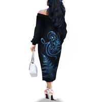 New Zealand Octopus Tattoo and Fern Family Matching Off The Shoulder Long Sleeve Dress and Hawaiian Shirt Maori Pattern Matariki Style LT03 - Polynesian Pride