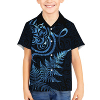 New Zealand Octopus Tattoo and Fern Family Matching Off Shoulder Short Dress and Hawaiian Shirt Maori Pattern Matariki Style LT03 Son's Shirt Blue - Polynesian Pride